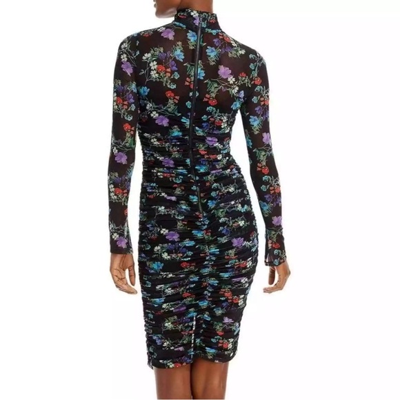 NWT Alice + Olivia Delora Floral Long Sleeve Ruched Turtleneck Dress - Picture 4 of 7